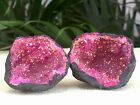 Pink Geode Pair Pink Crystal Geode Quartz Gemstone Specimen Dyed Morocco Geode 