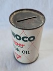 Vintage 1950 Conoco Super Motor Oil Can Coin Bank Tin Gas Station Advertising