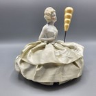 Vintage German Porcelain Pin Cushion Hatpin Holder Half Doll Satin Skirt