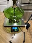 Vintage Mid-century Modern Green Glass   Brass Table Base Lamp Art Decor 