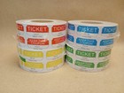 4 Rolls Of 1000 Blue Red Green   Yellow Double Stub Raffle Tickets