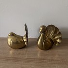 Vintage Brass Dove Pigeon Fantail Bird Figurine Pair Bookends Mcm Mid Century