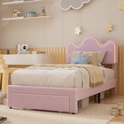 Twin Size Bed Frame  boucle Platform Bed  w led Headboard  drawer For Kids girl