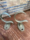 C1800 Antique Fireplace Tool Jamb Hooks Tool Also Coat Clothes Hangers Brass Pr 