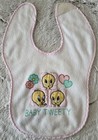 Vintage 1999 Baby Looney Tunes Tweety Bib Embroidered White Pink