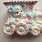 Vtg Mcm Ceramic Planter Baby Decor Teddy On Train Nursery Shower Kitsch Japan