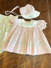Vtg Lot Pink Dress   Romper Embroidery Scalloped Edges Tulips 18m Baby Togs