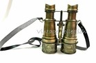 Nautical Antique Brass Binocular 6  Vintage Marine With Leather Box