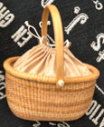 Vtg Oval 15  Woven Nantucket Lightship Basket Wood Sewing Lined Swing Handle Brn