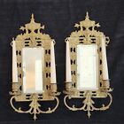 Pair Of Antique Vintage Brass Candle Sconces With Beveled Glass Mirrors