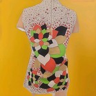 Vtg Womens 70s Sleeveless  Abstract  Flower Top Glenbrooke 100  Dacron Hippie 