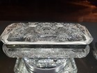 10 5  Hinged Glove Jewel Box American Brilliant Cut Glass Crystal Fanned Hobstar