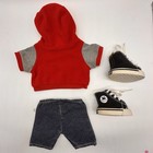 Build A Bear 97 Red Gray Hoodie Denim Ripped Jeans Shoes Teddy Clothes Outfit