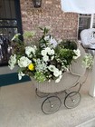 Vintage 1930 Wicker Victorian Baby Carriage  Beige With Handle   Working Wheels