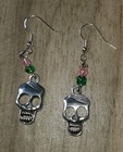 Earings - Dangle Skull - Colorful Beads And Silver Hook School Gothic Costume Pr