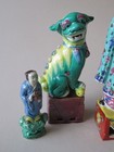 5 Old Chinese Biscuit Glazed Pieces ----- 3 Figures   A Pair Of Foo Dogs