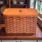 Amish Bread Box Storage Solid Oak Bottom And Lid Leather Carrier Handles