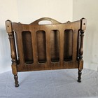 Vtg  1920s Antique Wood Magazine Book Album Rack  Handle Spindles Holder 