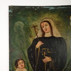 Antique Mexican Folk Art Retablo Of Santa Rita De Cassia Hand Painted On Tin