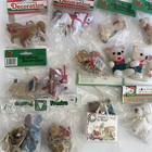Vintage Lot Of Christmas Tree Ornaments Flocked Animals Mouse Dog Bears Many New