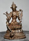 8 4  Old Chinese Copper Gild Buddhism Sit Green Tara Mahayana Buddhism Statue