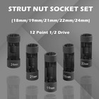 5pc Suspension Strut Nut Socket Set 18mm 19mm 21mm 22mm 24mm 12 Point 1 2  Drive