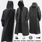 Men Black Waterproof Long Raincoat Hooded Trench Jacket Outdoor Hiking Rain Coat