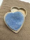 Vtg Florenza Blue Velvet Heart Shaped Pin Cushion Trinket Box Mcm