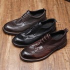 Men Lace Up Real Leather Brogue Carved Wing Tip Dress Shoes Retro American Style