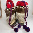 1940s Native American Inuit Seal Moose Fur   Hide High-top Hard-sole Mukluk Boot