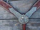 Circle Y Turquoise Croc Print Silver Cross Tooled Breast Collar 19966