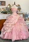 Pink Victorian Prom Dresses Sweetheart Lace Floral Applique Layered Evening Gown
