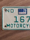 1977 North Dakota Nd Motorcycle License Plate Green   White   167 Tag Year 79