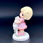 Sweet Girl Hugging Fluffy Cat Figurine     Pastel Collectible  Adorable Gift Decor