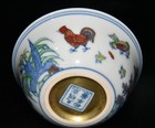 3 3  China Antique Doucai Gilt Damingchenghua Mark Chicken Porcelain Cup Pair
