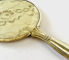 Antique Gold Tone Floral Lace Handheld Hand Vanity Mirror Victorian Style Decor