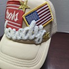 Coors Beer Hat Cap Snap Back Tan Trucker Mesh Patch Howdy Usa Flag Mens Chenille