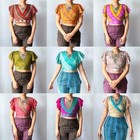 Women Indian Vintage Silk Sari Short Sleeve Crop Top Retro 60s Clothing 5pc Lot