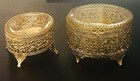 2 Vtg Stylebuilt Ormolu Gold Velvt Glass Jewelry Trinket Casket Boxes Oval Round