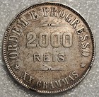 1911 Brazil 2000 Reis  900 Fine Silver Coin