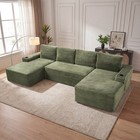 U-shaped Sectional Sofa Boneless Sofa Couch Chaise 4 Seater Sofa W cup Holder