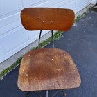 Vintage Toledo Steel Industrial Drafting Table Stool Adjustable Chair Wood Seat