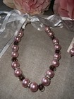 Necklace   Earrings Set Pink Glass Pearls Crystals   Rhinestones On Ribbon Nwt