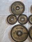 Vintage Billard Gold Barbell Weight Plates 10lb 5lb   2 1 2lb Total 40lbs Patina