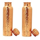 Pure Hammered Copper Water Bottle 1000ml Set Of 2 Leakproof Copper Bottles