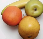 Vintage Faux Fruit Realistic 4 Pc Pear Orange Banana Green Apple Fake Artificial