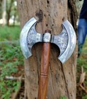 Custom Hand Forged Double Headed Viking Axe double Blade Axe With Leather Sheath