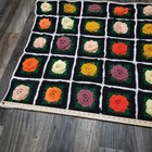 Hand-made Vintage Crochet Throw Blanket 3-d Rosettes Flowers Afghan Granny 42x35
