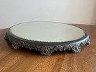 Antique Round Footed Plateau Mirror Vanity Tray Beveled Edge 14   