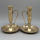 Vintage Brass Chamberstick Candle Holders Pair Handle Made In India Taper 5 5   